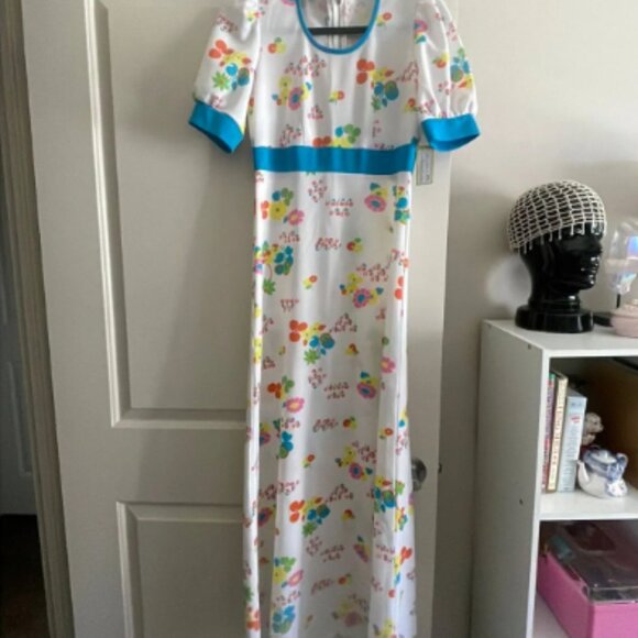 60s Colourful Floral Psychedelic Maxi Dress - Picture 2 of 5